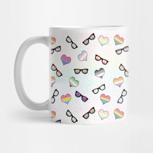 Pride Flag Sun Glasses and Hearts Distressed Design Mug